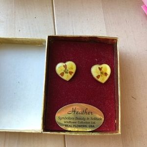 Wild Flower Floral Heart Stud Earrings